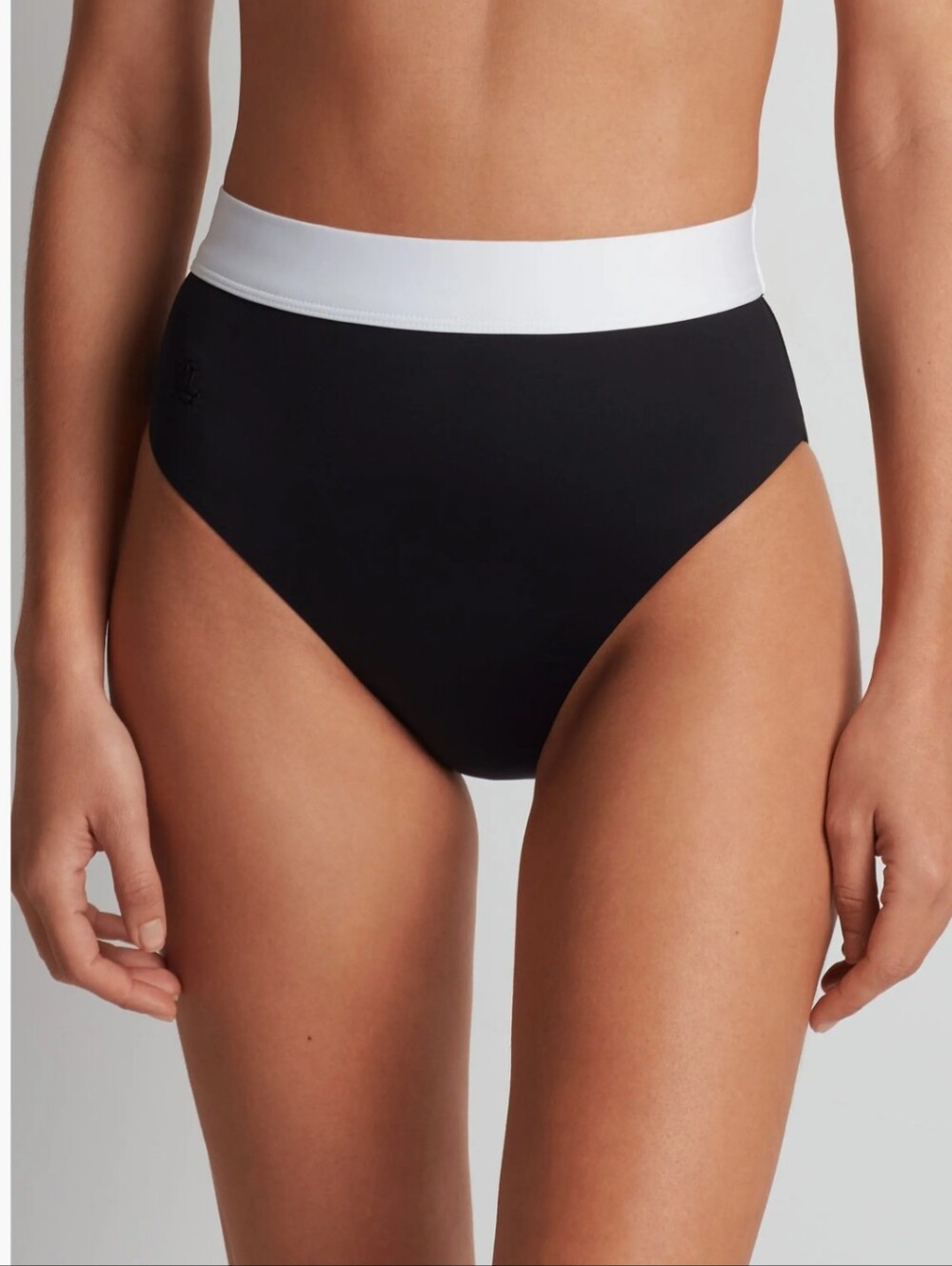 NWT Ralph Lauren Banded High Waist Bikini Bottom In Black & White